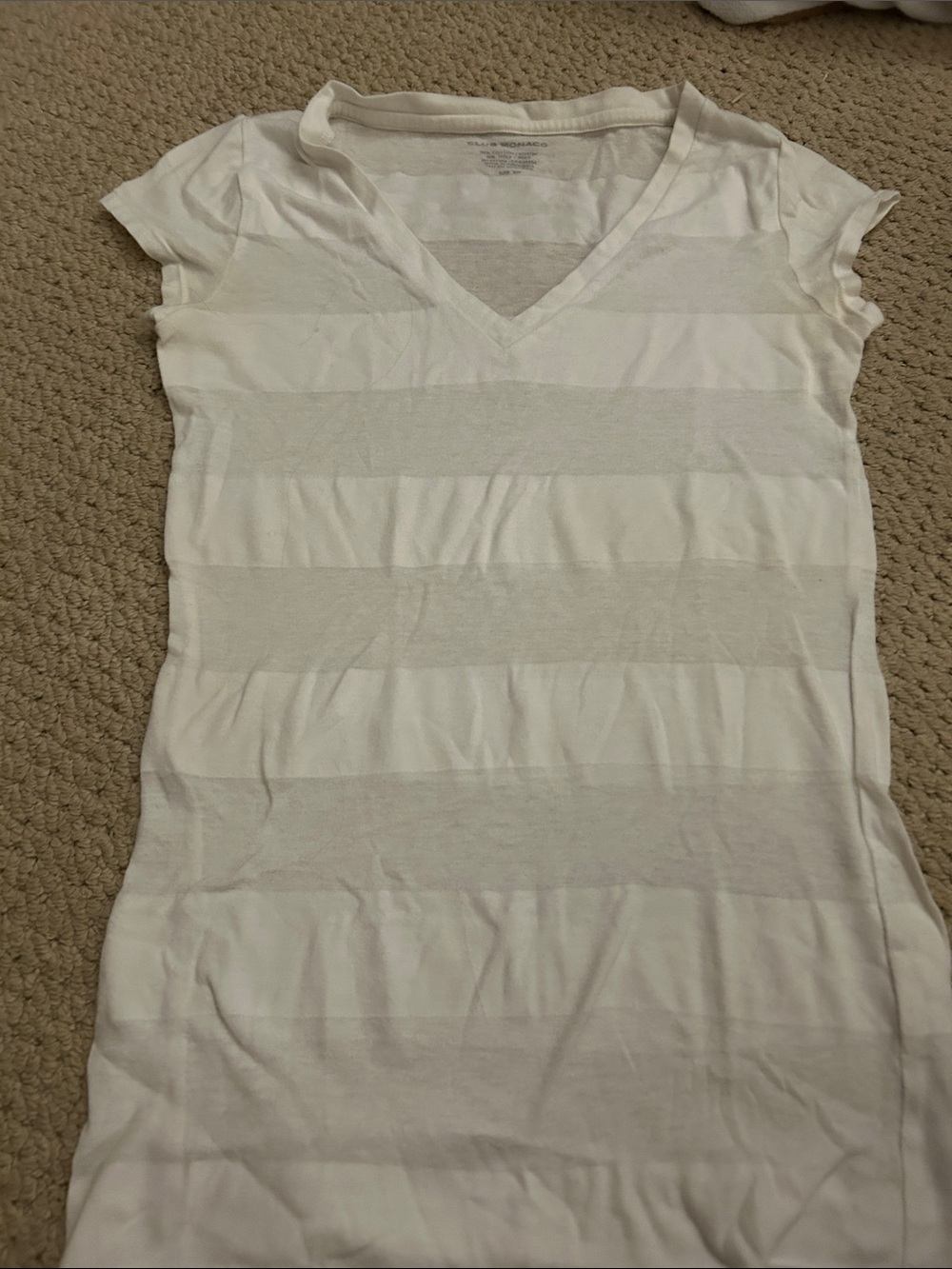 Club Monaco White V-Neck Short Sleeve Stripe Tee